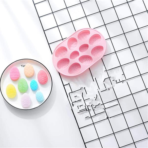 3D påskeæg silikoneform sæt, 10 hulrum non-stick bageform til chokolade slik mousse DIY håndværk, pink