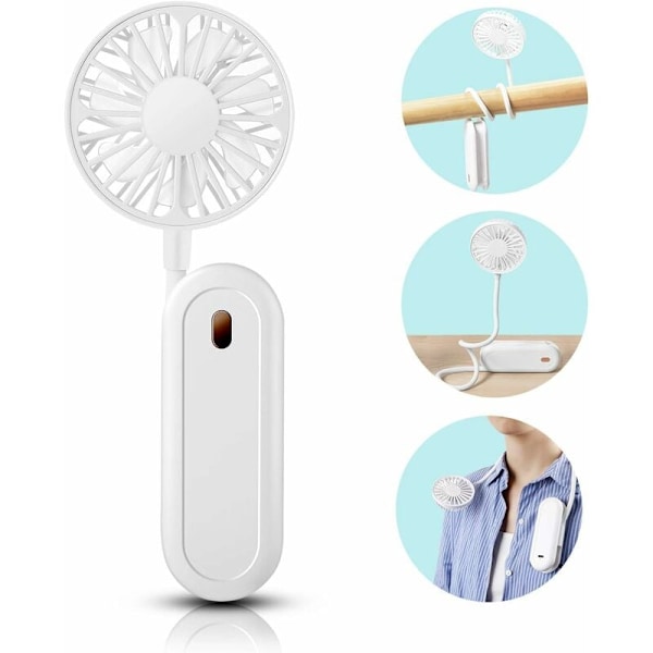 Halsventilator, Mini USB Halsventilator, 360° Fri Rotation, med Genopladeligt 1200mAh Batteri, Støjsvag Ventilator 3 Hastigheder, Sammenklappelig til Skrivebord Camping (Hvid)-Fei Yu
