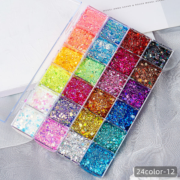 Gränsöverskridande heta paljettgel glitterpulver sjöjungfru limfri patch barnföreställning nattklubb scen smink makeup 24 color box-12