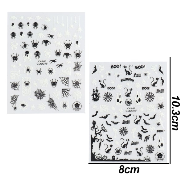 IC Halloween Nagelstickers 3D-lysande Halloween Naglar Självhäftande stil 1