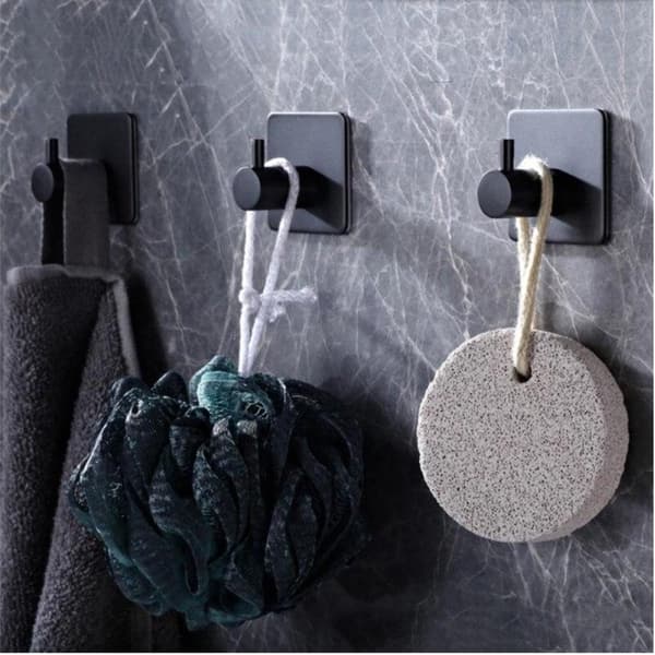 4-pak sorte selvklæbende firkantede håndklædekroge i rustfrit stål – ingen boring til køkken/bad