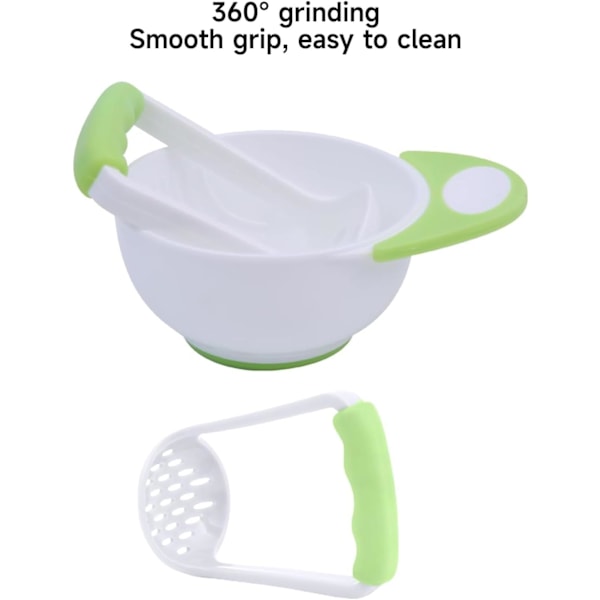 Babymad-purébæger, babyfrugtfodrer, babyfodringssæt med skridsikker håndtag og kværn til frugt- og grøntsagspuré (pulver) Pulver