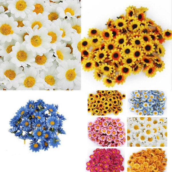 IC 100 stk. kunstige Gerbera Daisy Silkeblomster Hoveder Til DIY Bryllup Pink