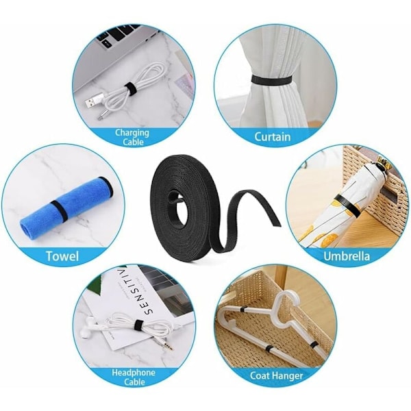 Kabelband, 10m×1,5cm Bred Trädgårdsväxtband Återanvändbar Fixeringstejp, för Klätterväxter, Lätt att Klippa Kabelrem för Hemmakontor Trädgårdsarbete (Svart)