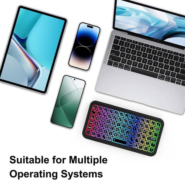 Mini trådløst Bluetooth-tastatur, farverig baggrundsbelysning, Type-C genopladeligt, til telefoner og tablets, Android, iOS, Windows og Mac
