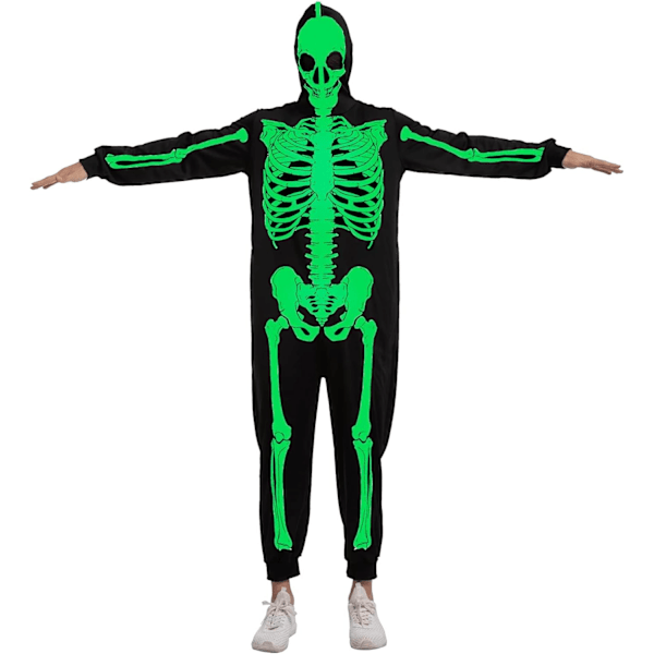 Unisex Skelett Onesie Pyjamas Plysch Skelett Jumpsuit Dragkedja Halloween Hoodie Pyjamas för Vuxna Nattkläder Kostym gRÖN M