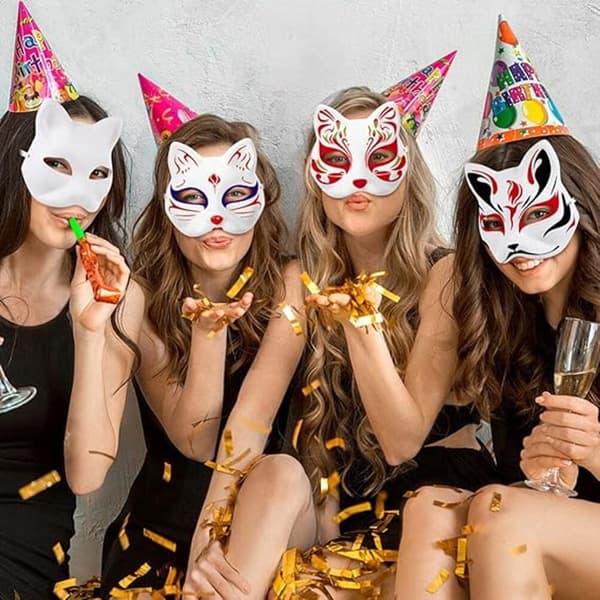 10-pack kattmasker, DIY-pappersmasker för Halloween-cosplay, maskeradfester och gruppevenemang, vit