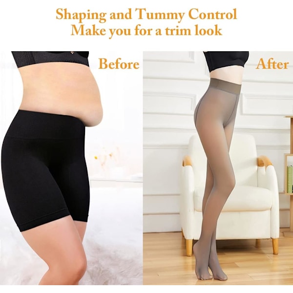 Fleecefodrade Strumpbyxor Extra Tjocka Varma Vinter Dubbelfodrade Termiska Strumpbyxor med Stretch Falsk Sheer Skin Slim Elastiska Leggings Hög Midja Strumpbyxor för Kvinnor 2PCS-200g