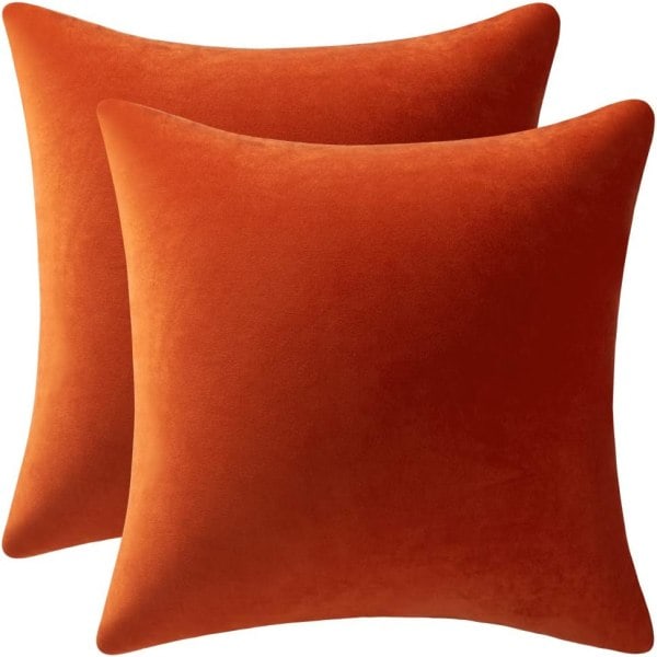 IC Soffkuddfodral 61x61 cm Bränd Orange: 2-pack Mysigt mjukt sammetsfyrkantigt kuddfodral för bondgårdsinredning, IFENG