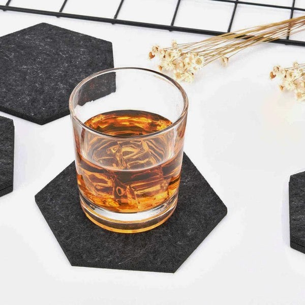 IC Hexagonunderlägg för drinkar, set om 8, absorberande filtunderlägg med dubbelhållare och unikt telefonunderlägg