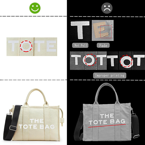 IC The Tote Bag Dame Canvas Tote Tasker Tyk Canvas Crossbody Skuldertasker med Lynlås og Skulderrem til Arbejde Skole Rejser Shopping