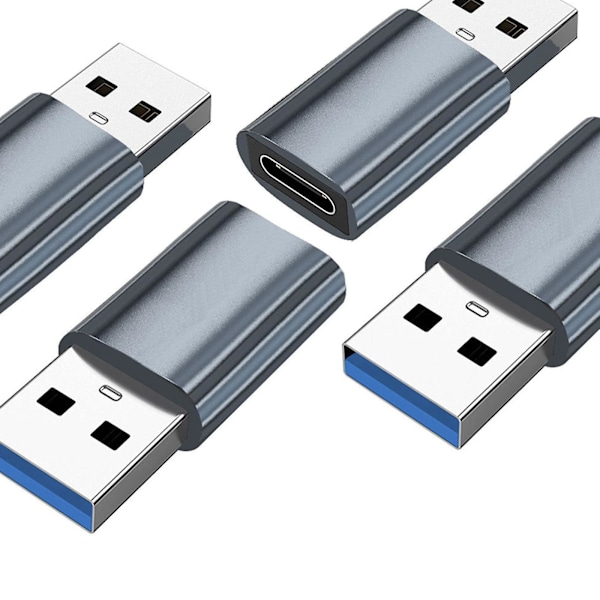 4 stk. USB 3.0 til Type C hunnadaptere, enkel å bruke, aluminiumslegering USB-konverter, grå