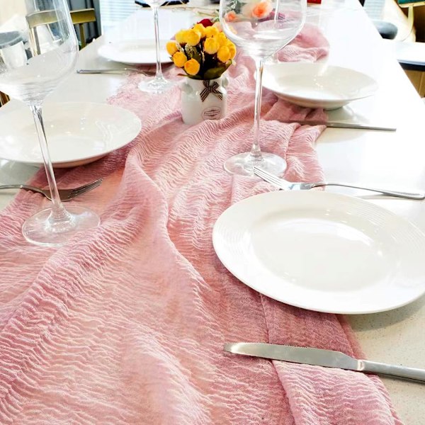 Pöytäliina, vaaleanpunainen, 90 x 300 cm boho-tyyli juustoliina, verkkopöytäliina Rosa chiaro Runner da Tavola