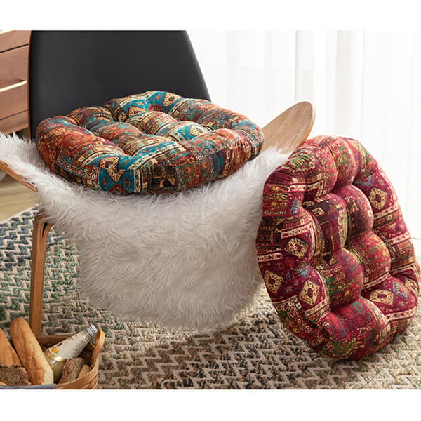 Boho Stil Utomhus Rund Vändbar Sittdyna – Round Blue\uff0855cm\uff09