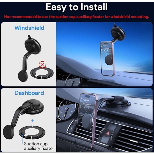 Mobilhållare för Bil [Kraftfulla Magneter] för Instrumentbräda och Vindruta Sugkopp Mobilhållare Lämplig för iPhone Android Bilvagga