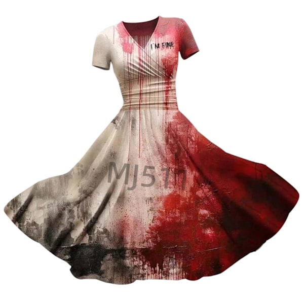 2024 Ny Halloween Blodig Blodig Perifer Kjole 21D Digital Tryk Stram V-hals Jumpsuit Type C L