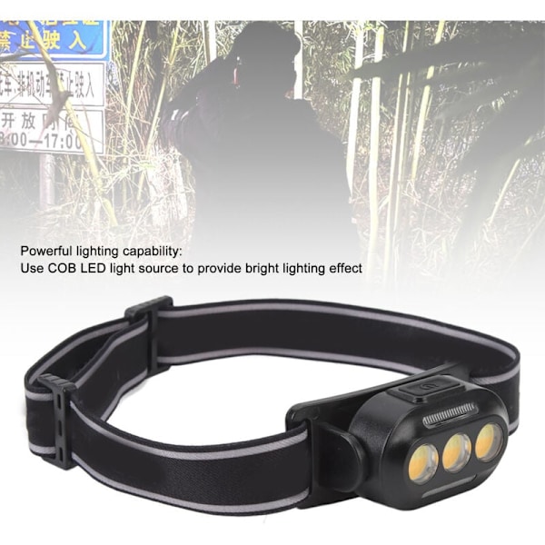 COB LED Pannlampa med Hög Ljusstyrka, Multifunktionell Bärbar Uppladdningsbar Pannlampa med Indikatorer för Camping, Fiske, DUBUNS