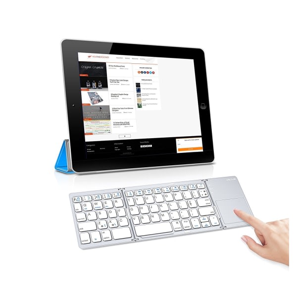 Mini tre fällbart trådlöst Bluetooth tangentbord Bärbart hopfällbart trådlöst Bluetooth tangentbord Mus Touch-tangentbord Vit