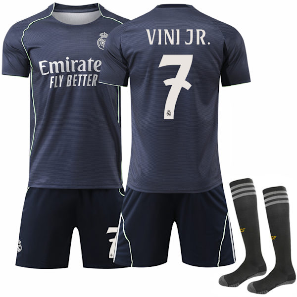 25-26 Real Madrid Udebane Børnefodbolddragt Nr. 7 VINI JR. Kids 18(100-110cm)
