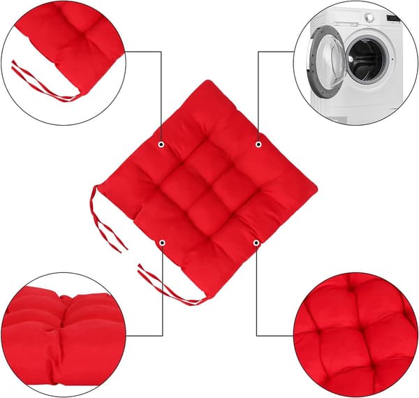 4-pak stolehynder, bløde vaskbare sædepuder i polyester med bindebånd til spisebordsstole, terrassestole, kontorstole 40x40 cm rød