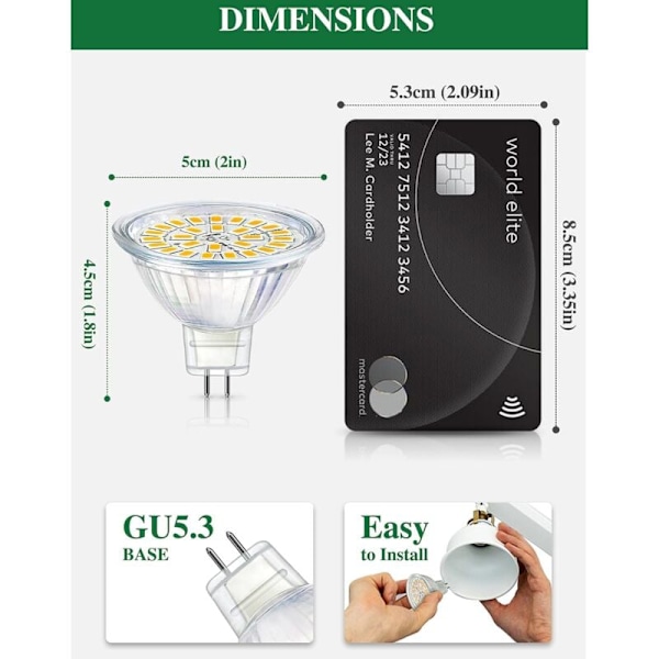 GU5.3 LED-lamppu, MR16 LED 12V 3W vastaa 30W halogeenilamppua, lämmin valkoinen 3000K, ei-himmennettävät LED-kohdelamput, 10 kpl [Energialuokka F]