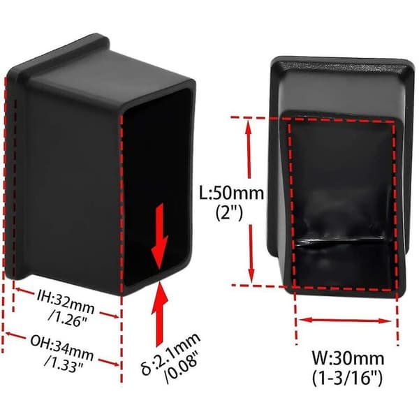 8-pack rektangulära PVC-stolsbensskydd som inte lämnar märken, 30 mm x 50 mm (1-3/16\" X 2\")