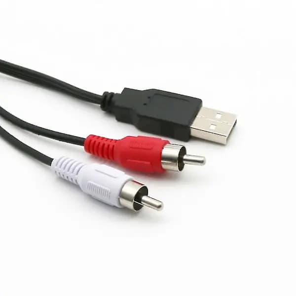 USB A hane till 2 RCA hane AV-kabel, ljudvideoadapter för PC, TV och Aux-enheter, svart, 1,5M