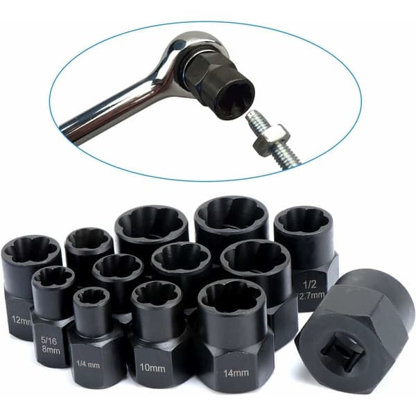 13 stk. Twist Socket Sett, 9,5 mm skadet boltuttrekker, håndtak mutteruttrekker socket sett for fjerning av låsehjulmutter
