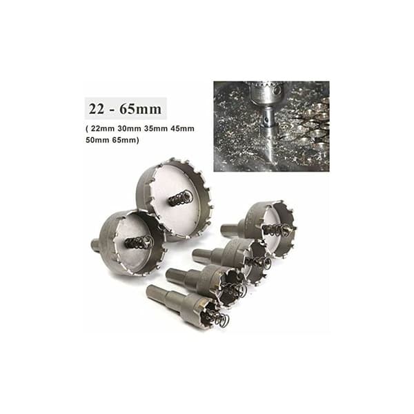 6 stk. HSS TCT Hulsav Bor Bits Karbid Hulåbner, 22-65mm