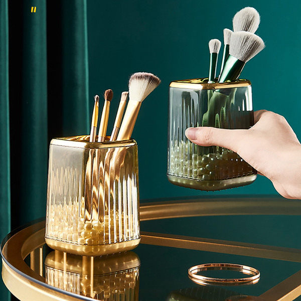 IC Makeup Organizers Desktop kosmetisk børste opbevaringsboks Case L Guld