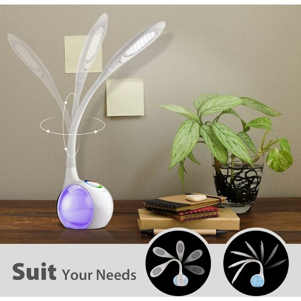 Børne Skrivebordslampe med RGB Farve Natlys, Dæmpbar LED Sengelampe, Touch Kontrol LED Lampe med Farvelys og 3 Lysstyrkeniveauer, Hvid