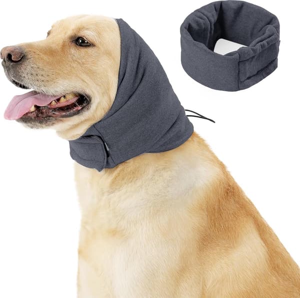 Hunde tordenhøreværn, beroligende hætte, klapfri, grå, M (omkreds 35-48 cm)