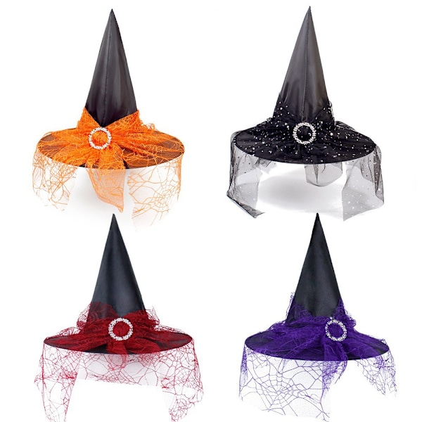 Halloween-hattu loistava noitakypärä juhlakoriste hämähäkinverkko velhohattu kurpitsa kuumasinetty musta noitakypärä MJ51 Orange 7 One Size