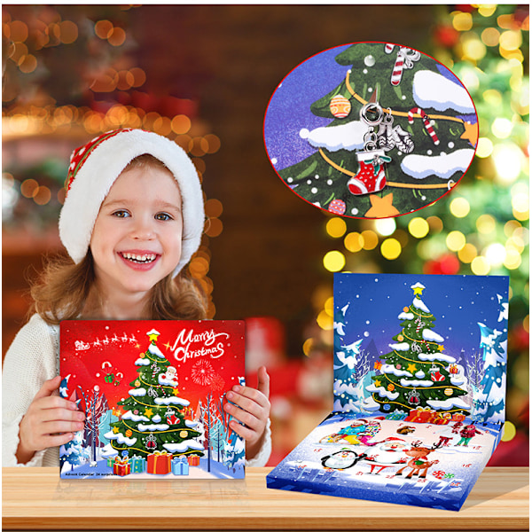 Julkalender Presentask 24 Rutor Advent MJ51 Barnarmband DIY Blind Box Semesterpresent M-26(Red Christmas Tree)