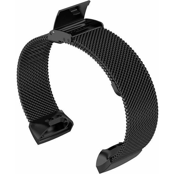Luksuriøst Milanese loop-armbånd til Fitbit Charge 3/4 – sort rustfrit stålnet, låsbar spænde