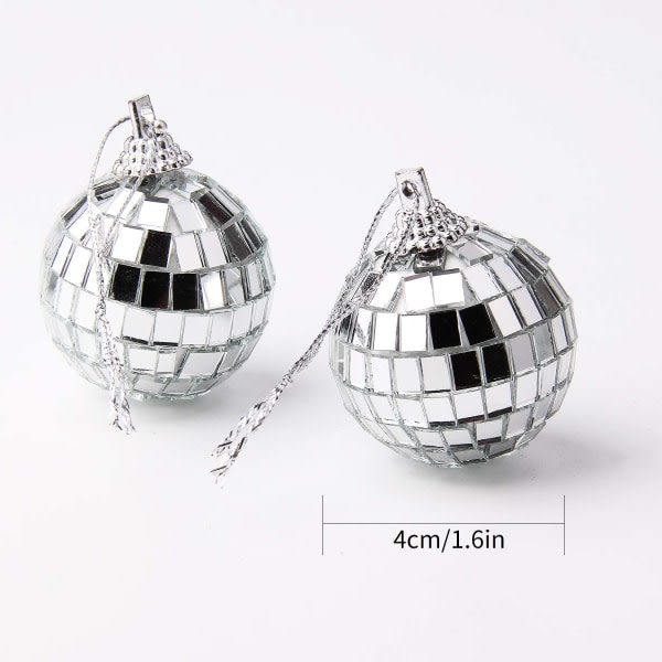 24 st Silver Disco Mirror Ball för festdekoration, julgran bröllop födelsedagsfest prydnader (4cm)