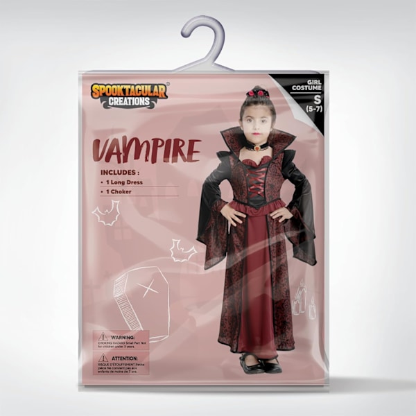 Royal vampyrkostyme for jenter, Halloweenfest, rollespill, karneval, cosplay, vampyrtemafest M ( 8 - 10 ans)