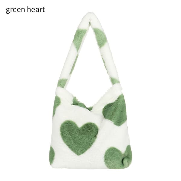Fluffy skulderveske Shopping bag grønt hjerte green heart