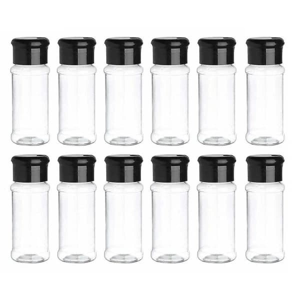 12-pack plastburkar för kryddor med lock, 100 ml kryddförvaringsbehållare flaska kryddburkar