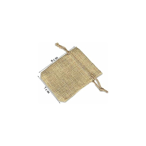 100 stk. Jute Poser 7x9cm, Gjenbrukbare Gaveposer, Jute Sekker med Snøring for Smykker Gavefest Bursdag Jul Bryllup DIY - Khaki
