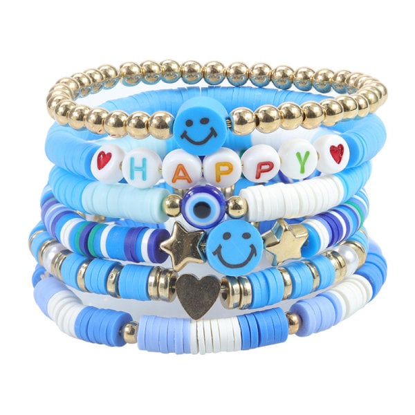 IC 1 Set Bohemiskt Armband av Polymerlera Elastiskt Färgglatt Armband A10