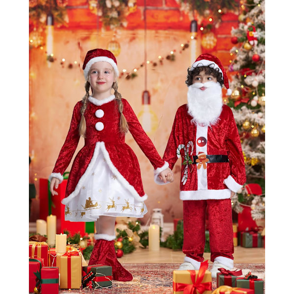 Barnens Julkläder Flickor Jul Pojkar Tomte Kläder Fina Kostymer Hattar Skor Presenter 3-10 År Flicka 3-4 Jahre