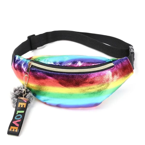 Cool midjeväska för kvinnor med paljetter och tryck, glittertelefonväska rainbow