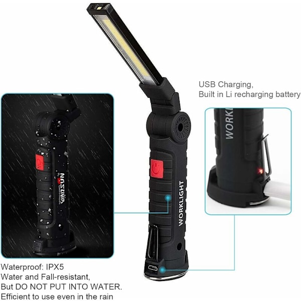 X COB Arbejdslampe Genopladelig LED Arbejdslampe COB Værksteds Lampe Lommelygte LED Arbejdslampe Med Magnetisk Base Inspektionslampe Til Vandreture, Camping