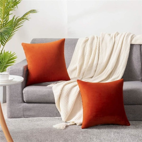 IC Soffkuddfodral 61x61 cm Bränd Orange: 2-pack Mysigt mjukt sammetsfyrkantigt kuddfodral för bondgårdsinredning, IFENG