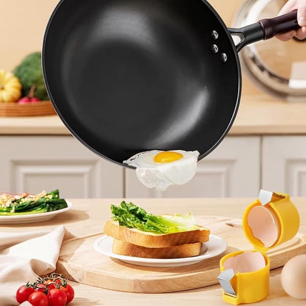 Eggeskallkutter, skiver i rustfritt stål for hardkokte egg, 3 stk gul, ingen skitne hender