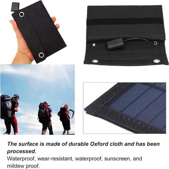 Sammenfoldelig solcelleoplader 15W 5V USB Monokrystallinsk Bærbar Solcelleoplader Med Karabinhager Til Camping Vandring Rejser, Sort 600x300mm