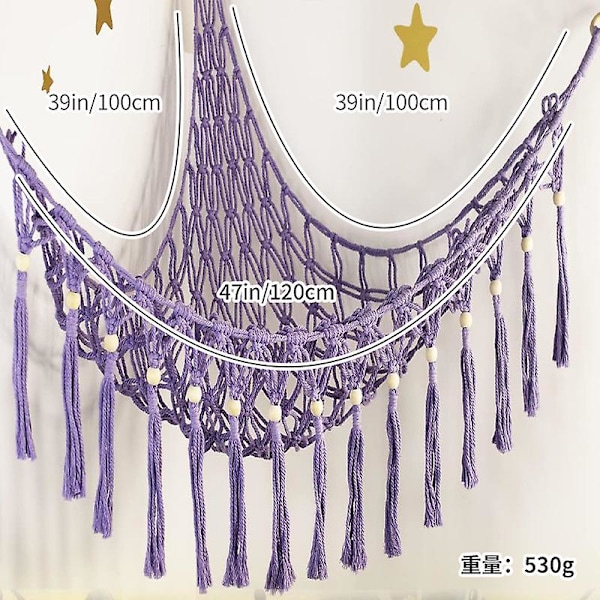 Boho Opbevaringsnet til Udstoppede Dyr (Ekstra Stor) og Udstoppede Dyrs Net eller Hængekøje til Små Udstoppede Dyr eller Plyslegetøj Purple 100*100*120