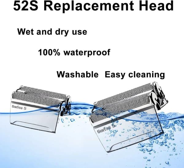 52S Erstatningsbarberhode for Braun Series 5 elektriske barbermaskiner, netting i rustfritt stål med 5 synkroniserte elementer, herrebarbering