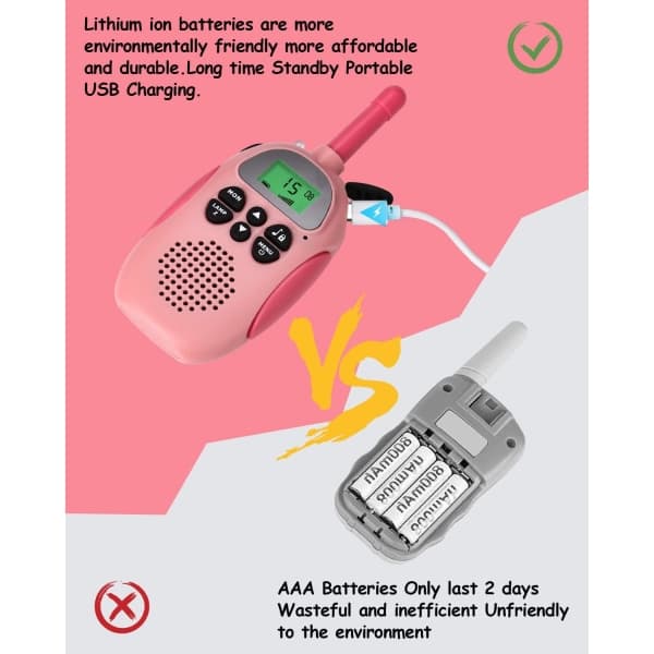 2 stk. barnas walkie talkie, oppladbare walkie talkie, barn utendørs